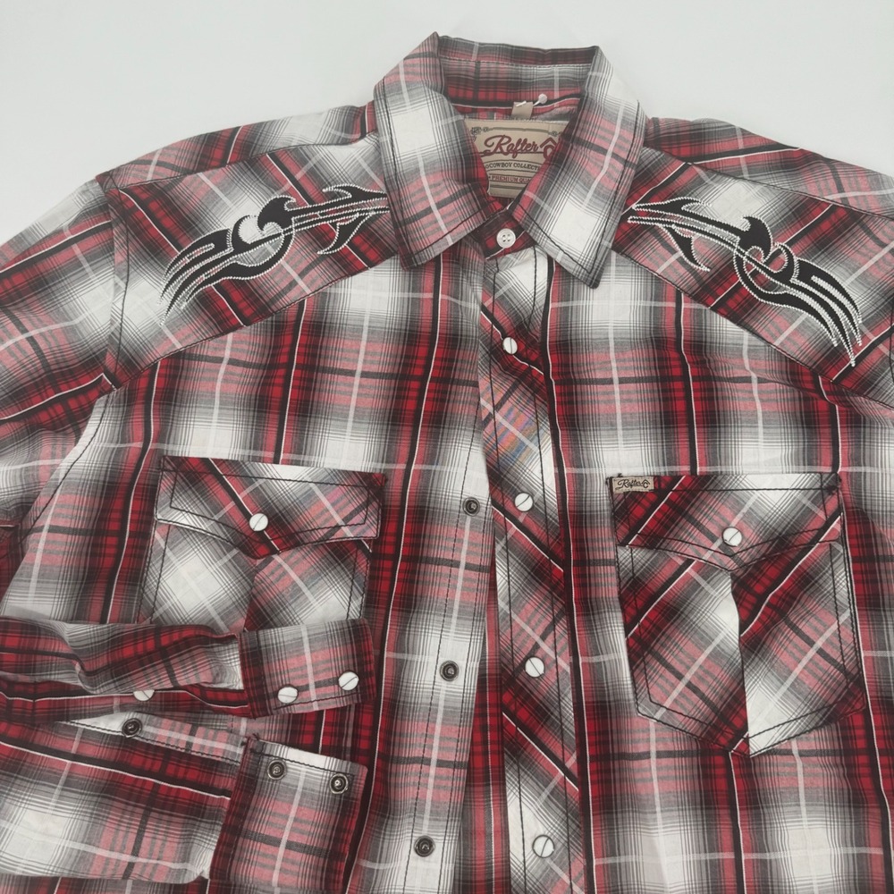 Mens Rafter‎ C Western Shirt Plaid Red White Black Cowboy Embroidered Large